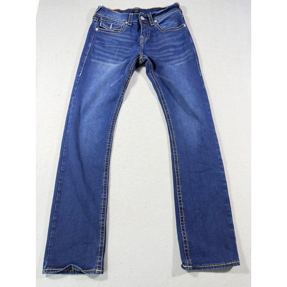 True Religion Ricky Relaxed Straight Jeans Dark Wash Gold Stitch Mens 30x32.5